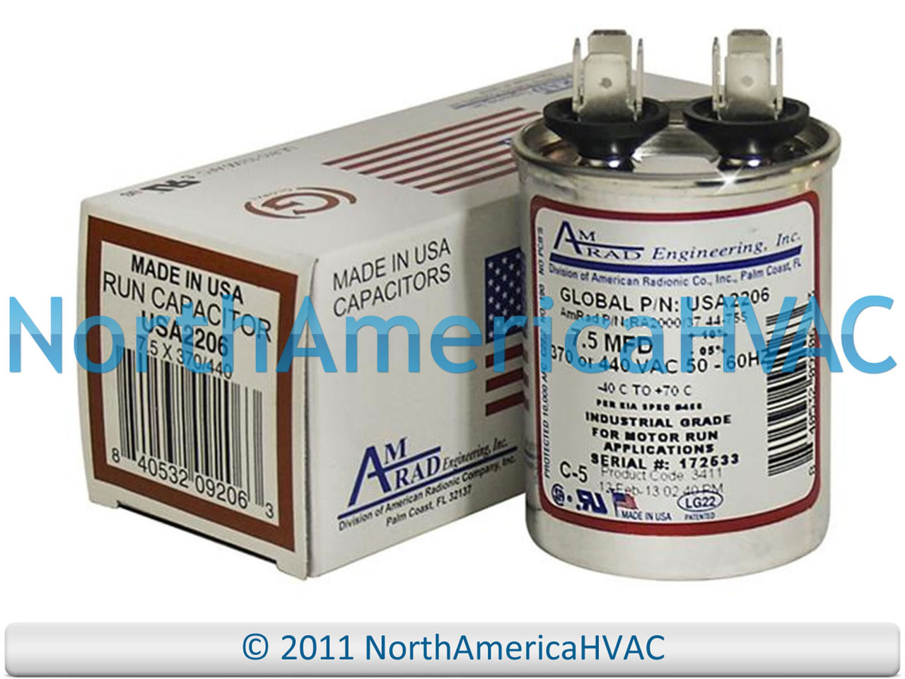 OEM Amrad Run Capacitor 7.5 uf MFD 370 / 440 Volt Replaces